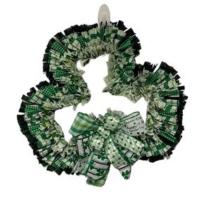 Handmade St.Patrick’s Day Shamrock Rag Wreath for you front door